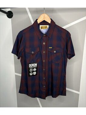 Dixxon Paramount Short Sleeve Button Down Shirt Womens M Bamboo Blue Wine